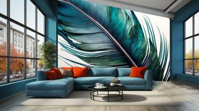 teal blue feather of an angel isolated background Wall mural