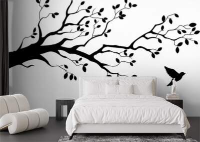 Tree silhouette with bird flying Wall mural