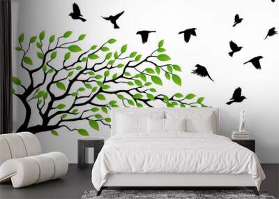 Tree with bird flying Wall mural