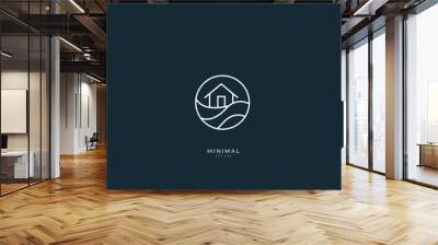 A line art icon logo of a wave with a house,
island house 
 Wall mural