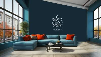 A line art icon logo of a YOGA person with leaves Wall mural