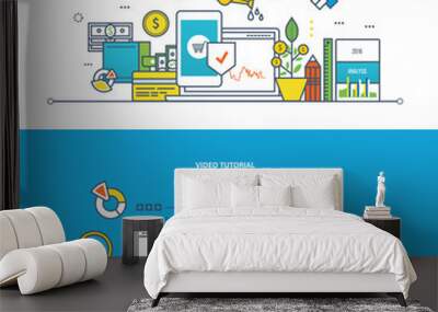 Business, investments, financ, management, modern techology and learning, education. Wall mural