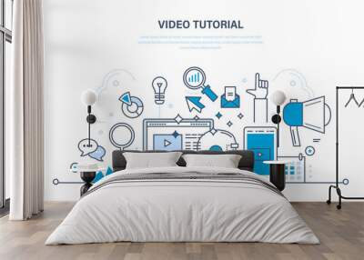 Concept of illustration - information technology, promo, media, learning and education. Wall mural