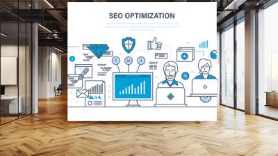 Seo, optimization methods and  tools, analysis  information protection. Wall mural