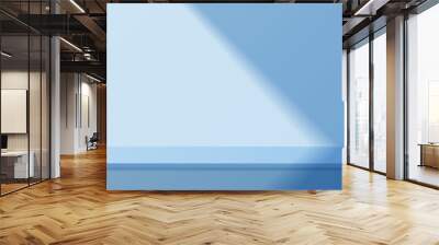 Empty blue studio table with beautiful lights and shadows. blank stand display or showing product. Realistic 3D vector. Wall mural