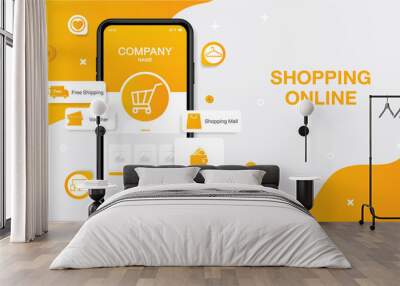 shopping online website landing page template. mobile store application concept. marketing and digital marketing. vector illustration modern design. UI, posters, banners. Wall mural