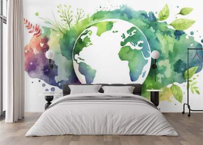 green planet earth in watercolor style Wall mural