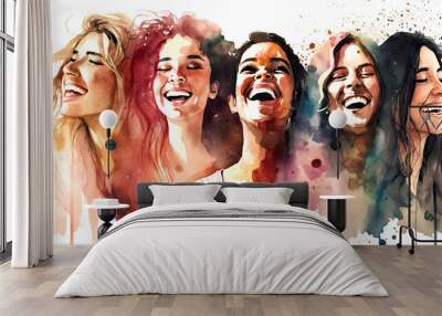 Happy women group for International Women’s day , watercolor style illustration by Generative Ai	 Wall mural