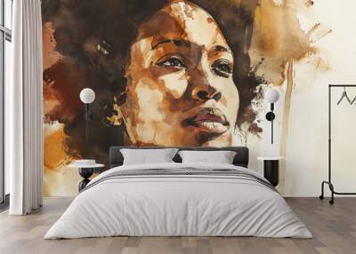 portrait of a black woman in watercolor style	 Wall mural