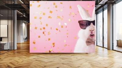 rabbit characters in a cute and funny scene in pink background , Happy Easter  Wall mural