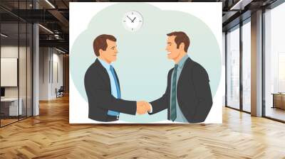 two smiling businessman in suits is handshaking Wall mural