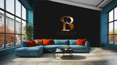 B Linked Artistic Gradient Gold Flourish Swoosh Shape Logotype Wall mural