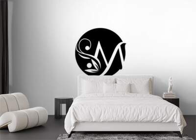 Flourishes letter M luxury beauty monogram Rounded logo Wall mural