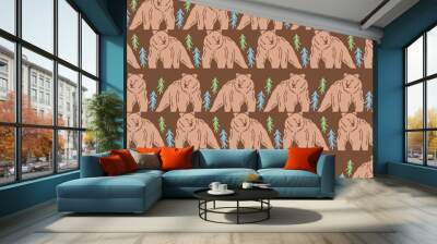 Grizly Bear Hand drawn pattern design Wall mural