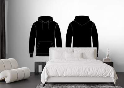 Hoodie Sweatshirt Black Front and Back Views Clothing Mockup Template Wall mural