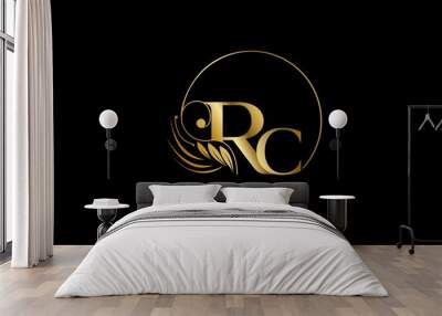 Initial RC letter luxury beauty flourishes golden monogram rounded shape logo Wall mural