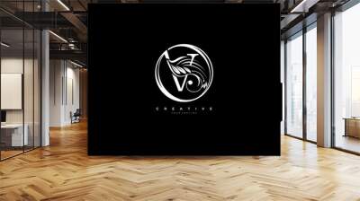 initial V letter linked rounded shape luxury flourishes ornament logo-01 Wall mural