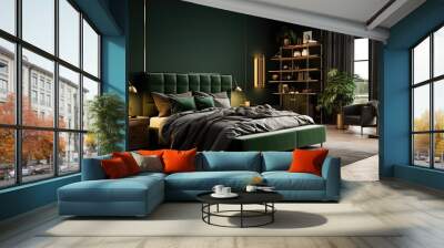 Bedroom, gold and dark green colors. Minimalism Wall mural