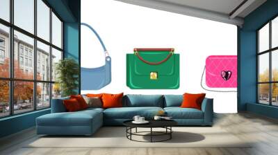 Fashion accessory for women. Set of bags. Stylish or trendy handbags. Wall mural