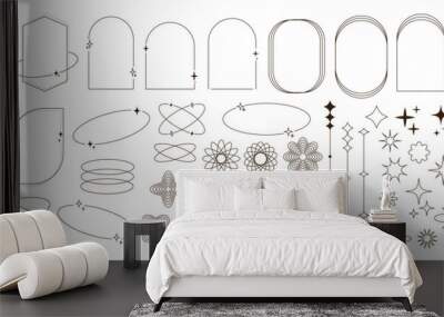 Modern minimalist aesthetic line elements, trendy frames with stars, geometric forms. Wall mural