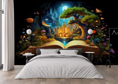 Illustration of a mystical tome brimming with enchanting tales. Generative AI Wall mural