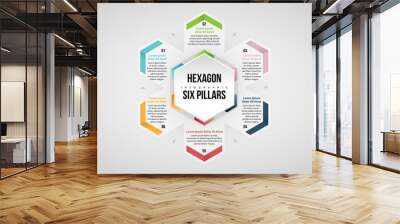 Hexagon Six Pillars Infographic Wall mural