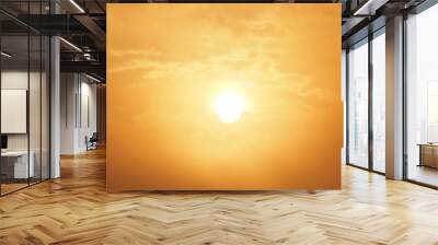 Blur beautiful sun and orange sky. Sunset sunrise in background. Abstract orange sky. Dramatic golden sky at the sunset background. Wall mural