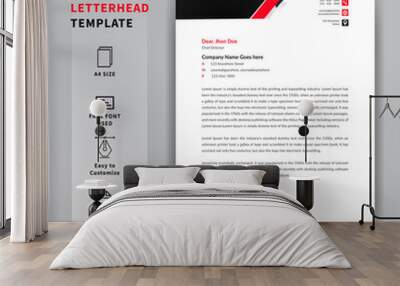 Modern business letterhead design template, red and black color letterhead  Wall mural