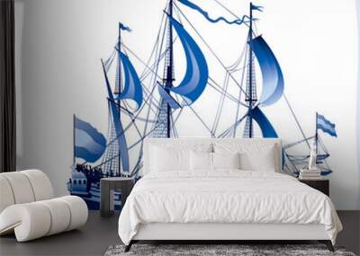 Ship on the Blue Dutch tile 4, battleship Wall mural