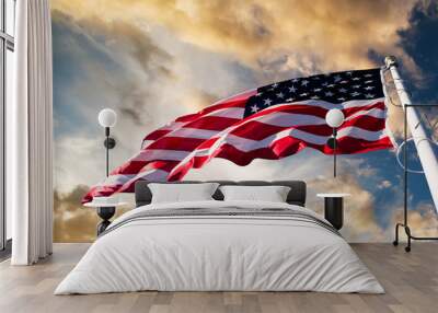 american flag in the sky Wall mural