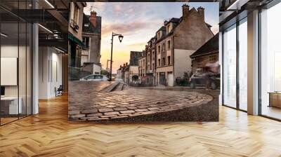 Central street in Blois, France. Beautiful city with mist, Wall mural