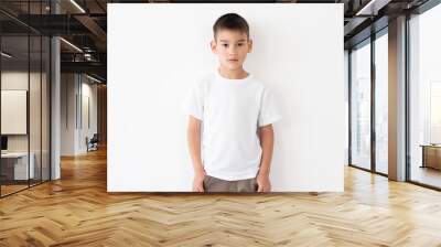 Cute little boy wearing blank white t-shirt Wall mural