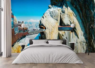 Footbridge on Aiguille du Midi in Alps Wall mural