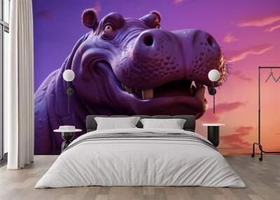 funny portrait of hippo on vibrant background Wall mural