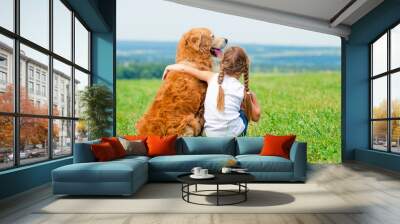 little girl with golden retriever Wall mural