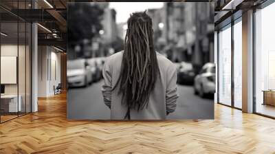 man's long hair dreads haircut back view, generative AI Wall mural