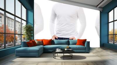 Man in a white short and longsleeved T shirts isolated on white background for your design, back and font Wall mural