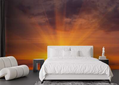 Fiery orange sunset sky. Beautiful sky background. Wall mural