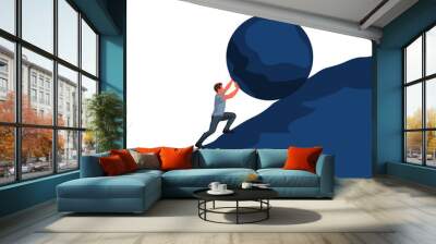 man pushing up hill Wall mural