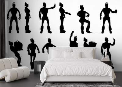 robot silhouettes set in different poses Wall mural