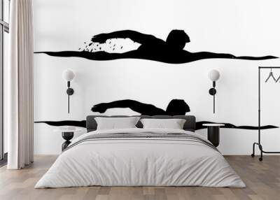 swimmer silhouettes on white Wall mural