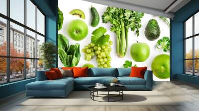 Green fruits and vegetable mix creative layout. Wall mural