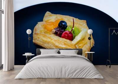 Fruit pastry in black plate Wall mural