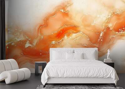 A soft orange and white marble pattern with golden veins, showcasing the beauty of natural stone Wall mural