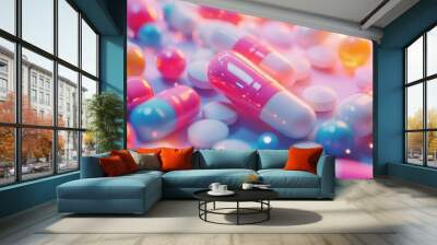 Colorful background with pills and tablets Wall mural