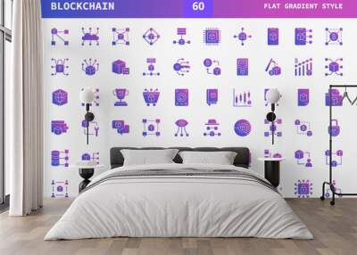 Blockchain icons set flat gradient of vector icons. Can used for digital product, presentation, UI and many more. Wall mural