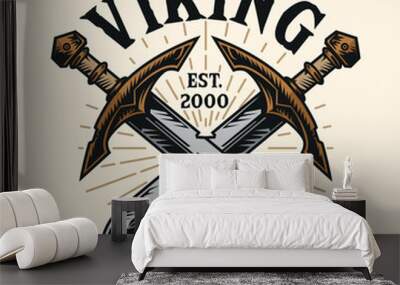 Viking Sword weapon Warrior Viking medieval vintage logo Wall mural