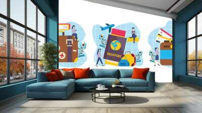 Flat Bundle Travel Blue Design Illustration Wall mural