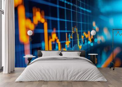 A detailed view of a stock chart hanging on a wall, displaying financial data and trends, A chart that displays the various factors influencing the stock market, AI Generated Wall mural