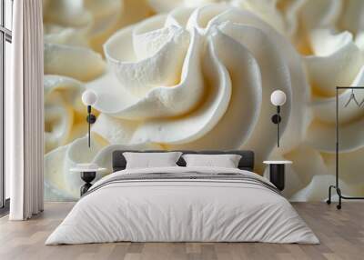 A detailed view of freshly whipped cream filling a bowl, with its creamy texture and smooth peaks, Individual peaks of whipped cream in a close-up shot, AI Generated Wall mural